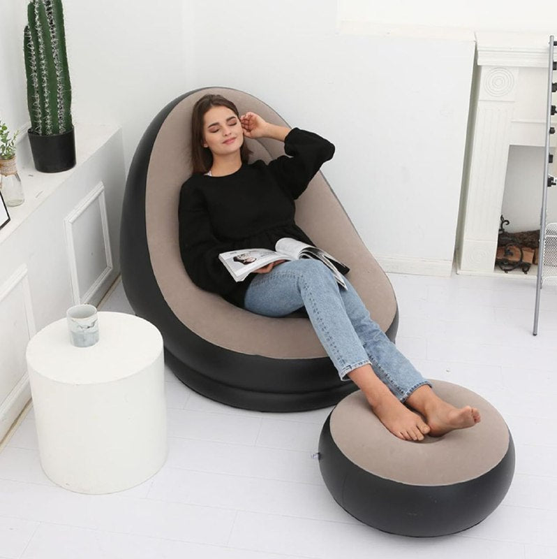 SOFA INFLABLE RECLINABLE, PARA EXTERIORES O INTERIORES CON REPOSAPIES Y BOMBA DE AIRE 3 COLORES SENYOUBAO