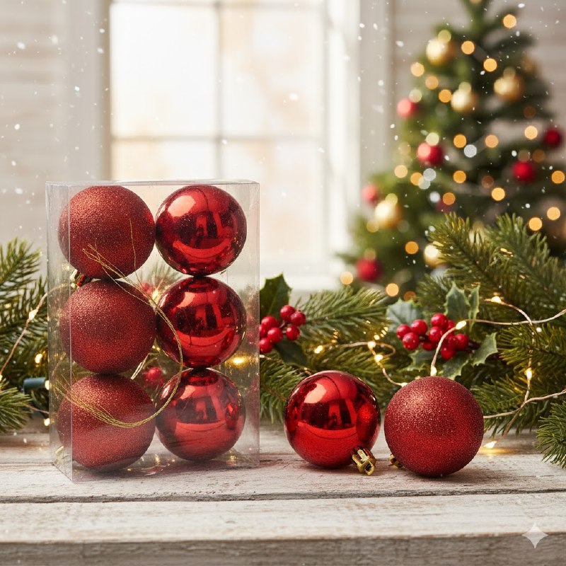 DECORACION ADORNO NAVIDEÑO PAQUETE DE 6 BOLAS DECORATIVAS, 6 CM 37X60X71 IDEALES PARA DARLE UN TOQUE UNICO A TU ARBOL DE NAVIDAD