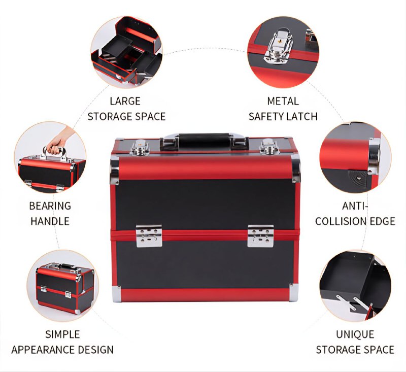 ESTUCHE ORGANIZADOR PROFESIONAL DE MAQUILLAJE, COSMETIQUERA PORTATIL DE 4 BANDEJAS PLEGABLES, 4 COLORES 32X21X26CM