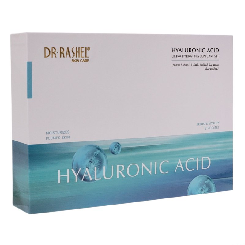 SET DE CUIDADO FACIAL DE 6 PIEZAS ULTRA HIDRATANTE CON ACIDO HIALURONICO DR RASHEL, LIMPIADOR FACIAL 120G, TONICO 100ML, SUERO 50ML, CREMA DIA 50G, CREMA NOCHE 50G Y DERMAROLLER