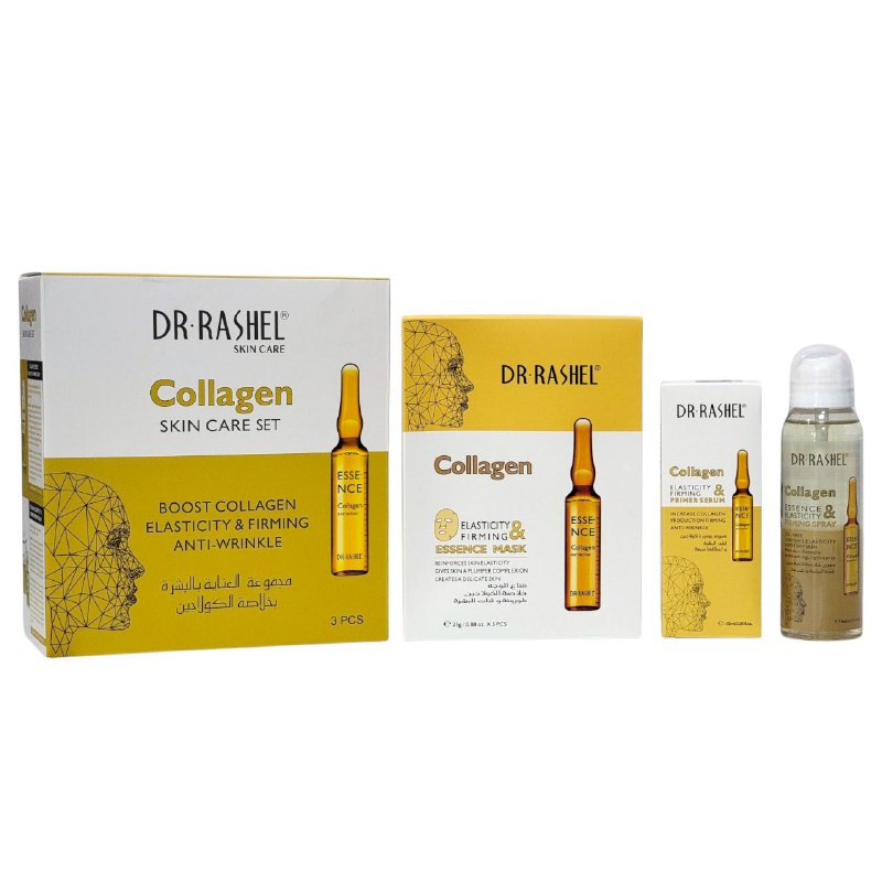 SET DE CUIDADO FACIAL DE 3 PIEZAS DE COLAGENO, AUMENTA EL COLAGENO, ELASTICIDAD Y ANTIARRUGAS, SPRAY DE ESENCIA HIDRATANTE 160ML, SUERO 100ML, MASCARILLA 88OZX5 DR RASHEL SKIN CARE