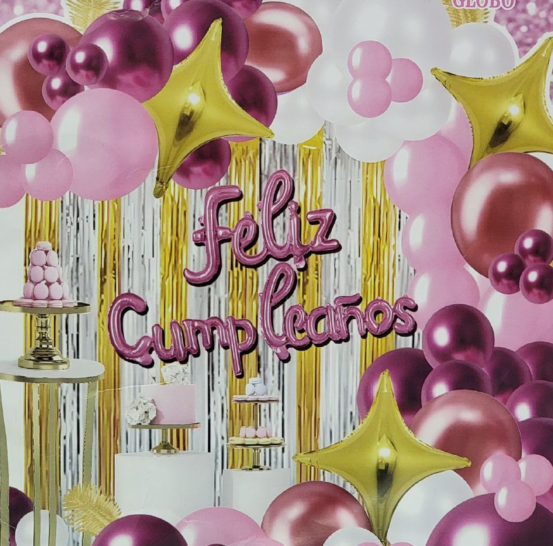 DECORACION PARA CUMPLEAÑOS EN SET COMPLETO, 1 CORTINA, 106 BLOBOS