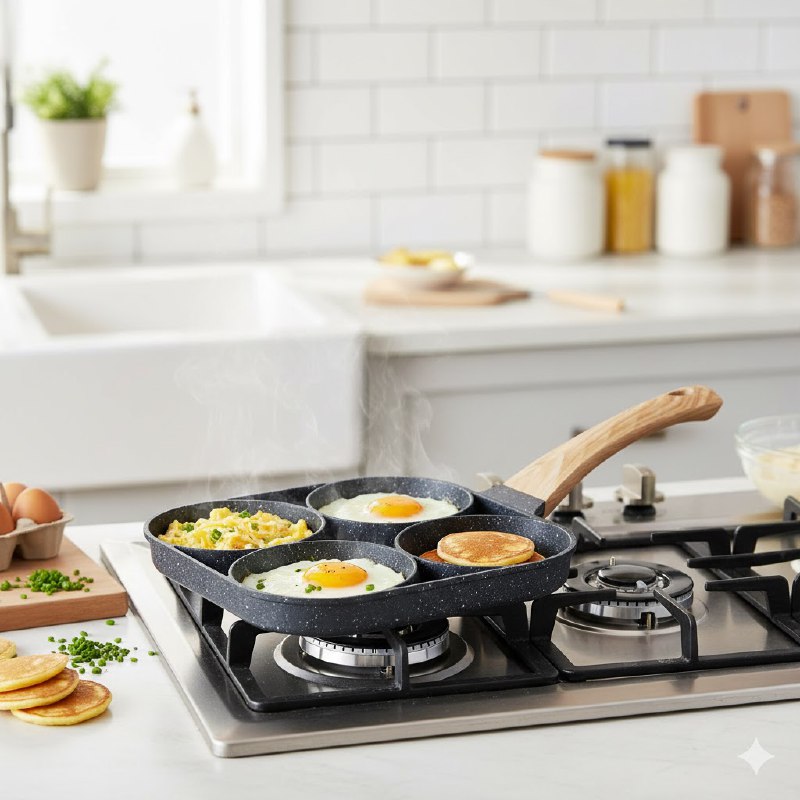 SARTEN CUADRUPLE DE ALUMINIO MULTIFUNCIONAL, MANGO RESISTENTE AL CALOR Y FACIL DE LIMPIAR