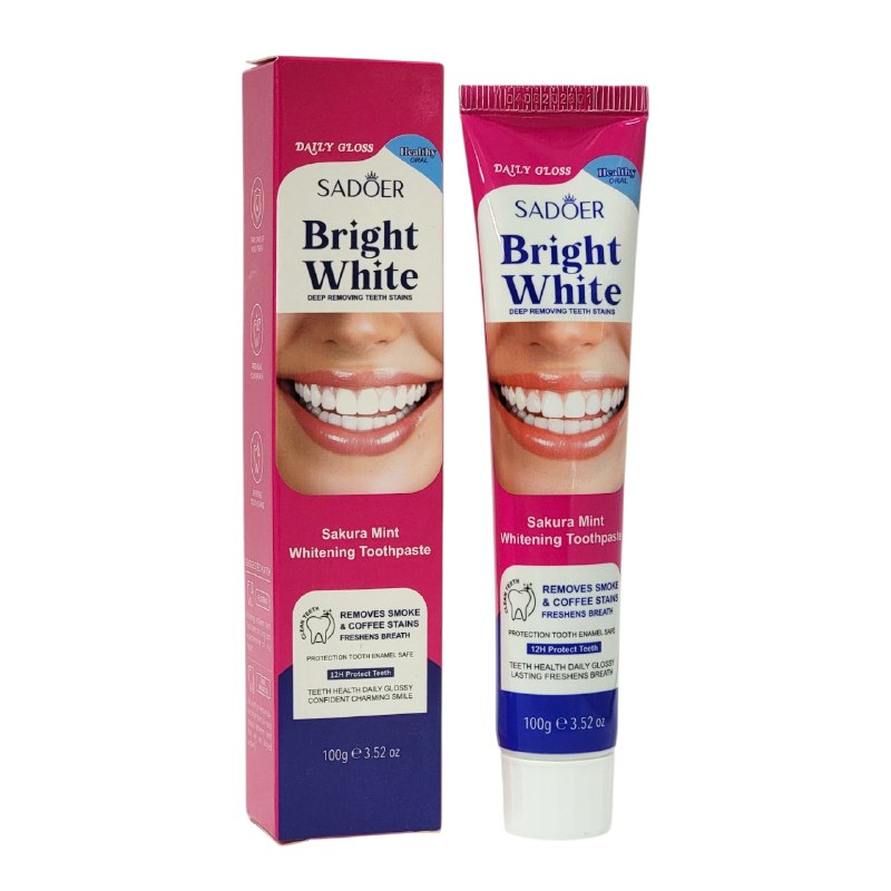 PASTA DE DIENTES, PASTA DENTAL BLANQUEADORA CON MENTA SAKURA ELIMINACION PROFUNDA DE MANCHAS SADOER 100G