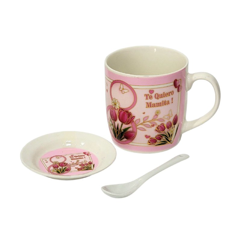 TAZA EN SET DE REGALO CON TEMATICA TE QUIERO MAMITA 3PCS BENELI HOME
