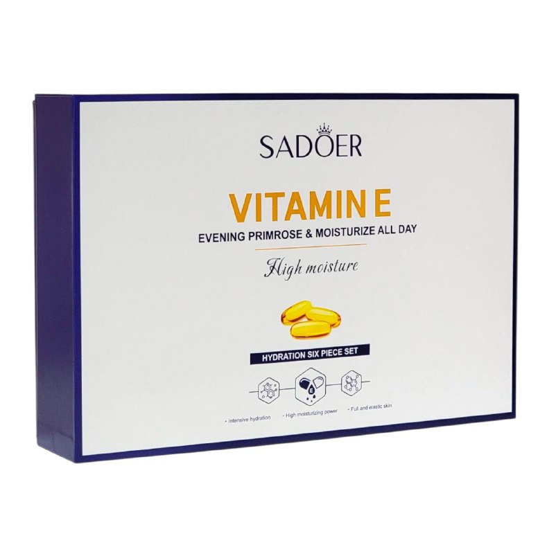 SET DE CUIDADO FACIAL DE VITAMINA E DE 6 PIEZAS, EFECTO DE ALTA HIDRATACION, PIEL TERSA Y ELASTICA SADOER VITAMIN E