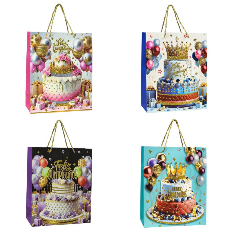 BOLSA DE REGALO DE FELIZ CUMPLEAÑOS MEDIANA 26X32X10CM