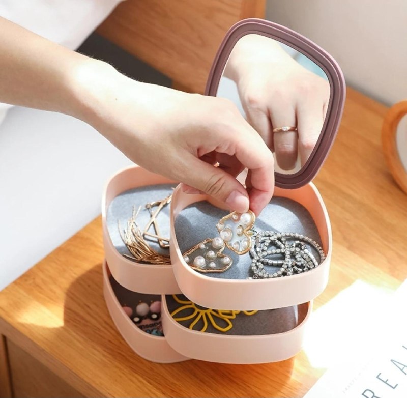 ORGANIZADOR DE JOYAS GIRATORIO COMPACTO Y ELEGANTE 11.2X12.2CM, 3 ESTILOS