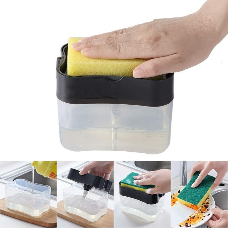 DISPENSADOR CARRITO DE JABON Y ESPONJA DISEÑO INOVADOR UNA SOLA MANO 385ML SOAP PUMP Y SPONGE CADDY