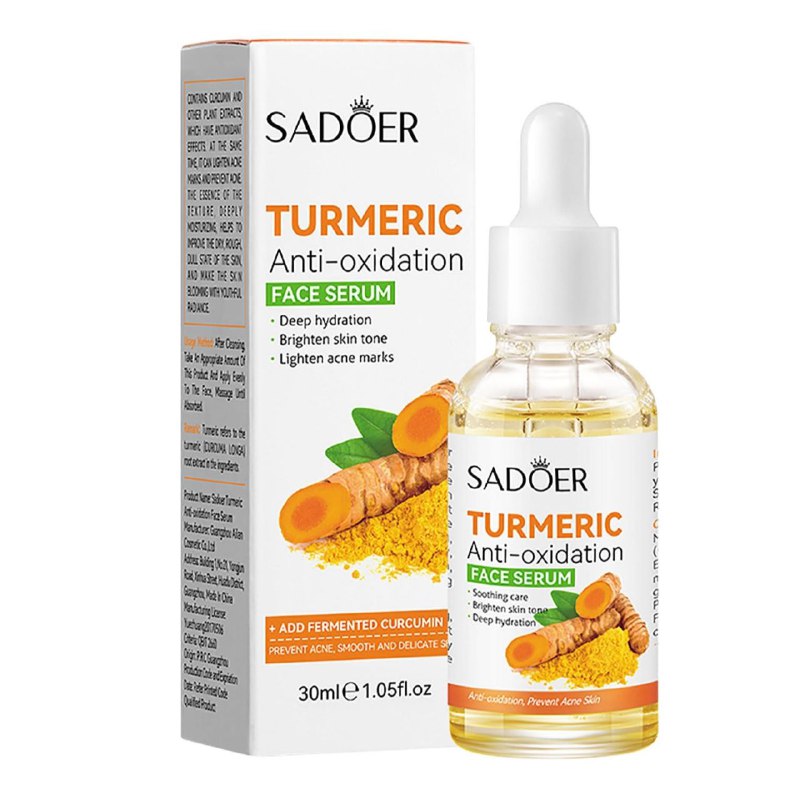 SUERO FACIAL CON CURCUMA Y OTROS EXTRACTOS DE PLANTAS ANTIOXIDANTES, ALACARA LAS MANCHAS DEL ACNE Y LO PREVIENE HIDRATA LA PIEL SADOER 30ML