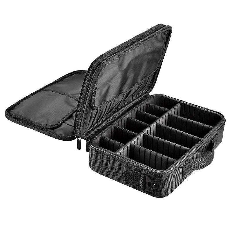 ORGANIZADOR ESTUCHE DE ALMACENAMIENTO DE MAQUILLAJE PORTATIL CON SEPARADORES AJUSTABLES NEGRO 34.5x23.5x12CM