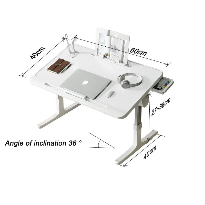 MESA PLEGABLE PARA LAPTOP AJUSTABLE PARTA CAMA, SOFA CON PUERTO USB COLOR BLANCO