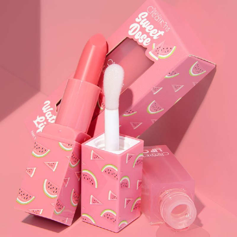 BRILLO LABIAL EN SET DUO EXFOLIANTE LABIAL MANTECA KARITE Y VITAMINA E 3G, ACEITE LABIAL ACEITE JOJOBA Y VITAMINA E 4ML ORIGINAL BEAUTY CREATIONS SWEET DOSE LIP CARE