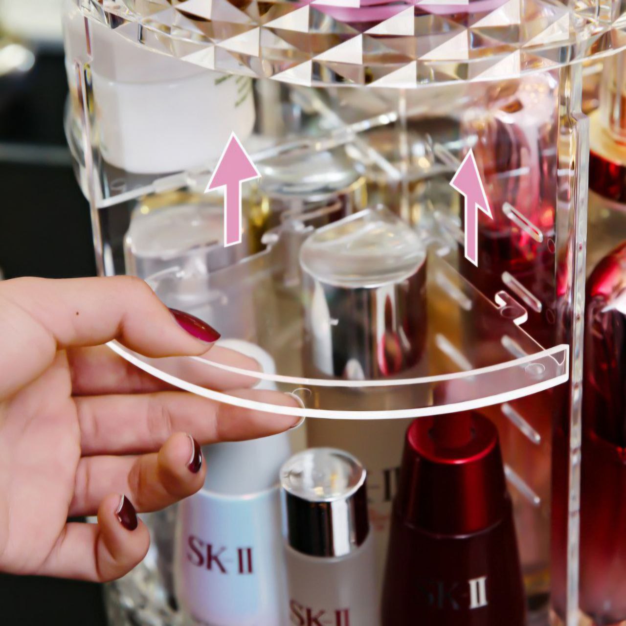 ORGANIZADOR DE MAQUILLAJE TRANSPARENTE EN FORMA DE L CON ROTACION 360 GRADOS 11.4X13.0X8.5"