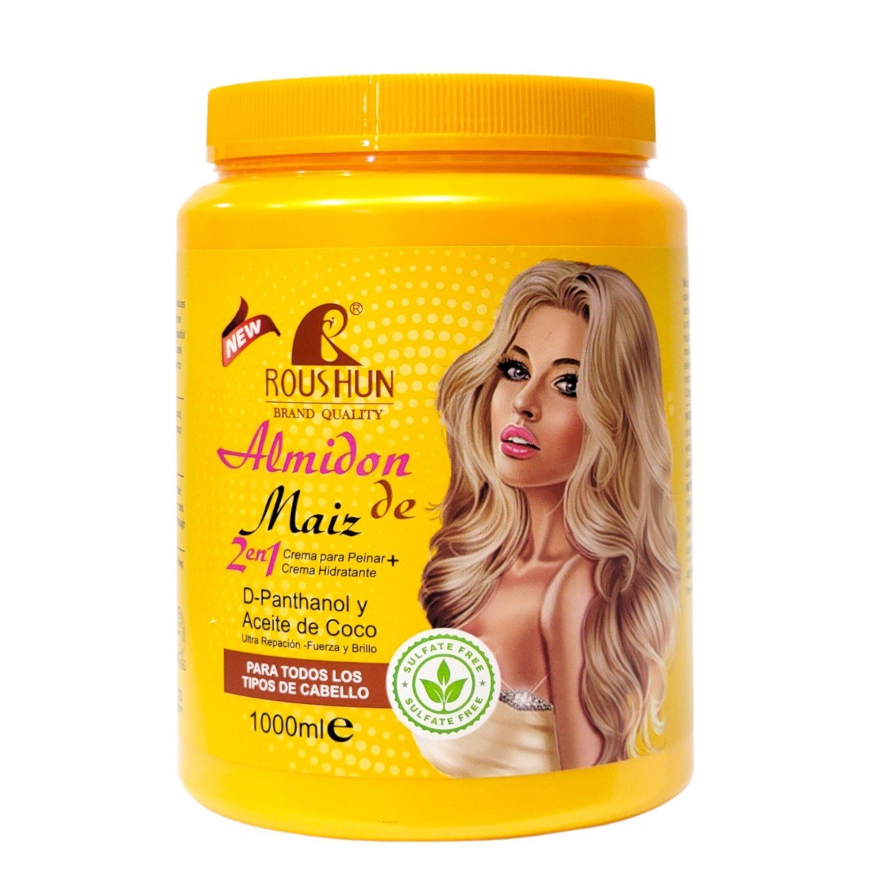 CREMA PARA PEINAR 2 EN 1 HIDRATANTE DE ULTRA REPARACION DE ALMIDON DE MAIZ ROUSHON 1000ML