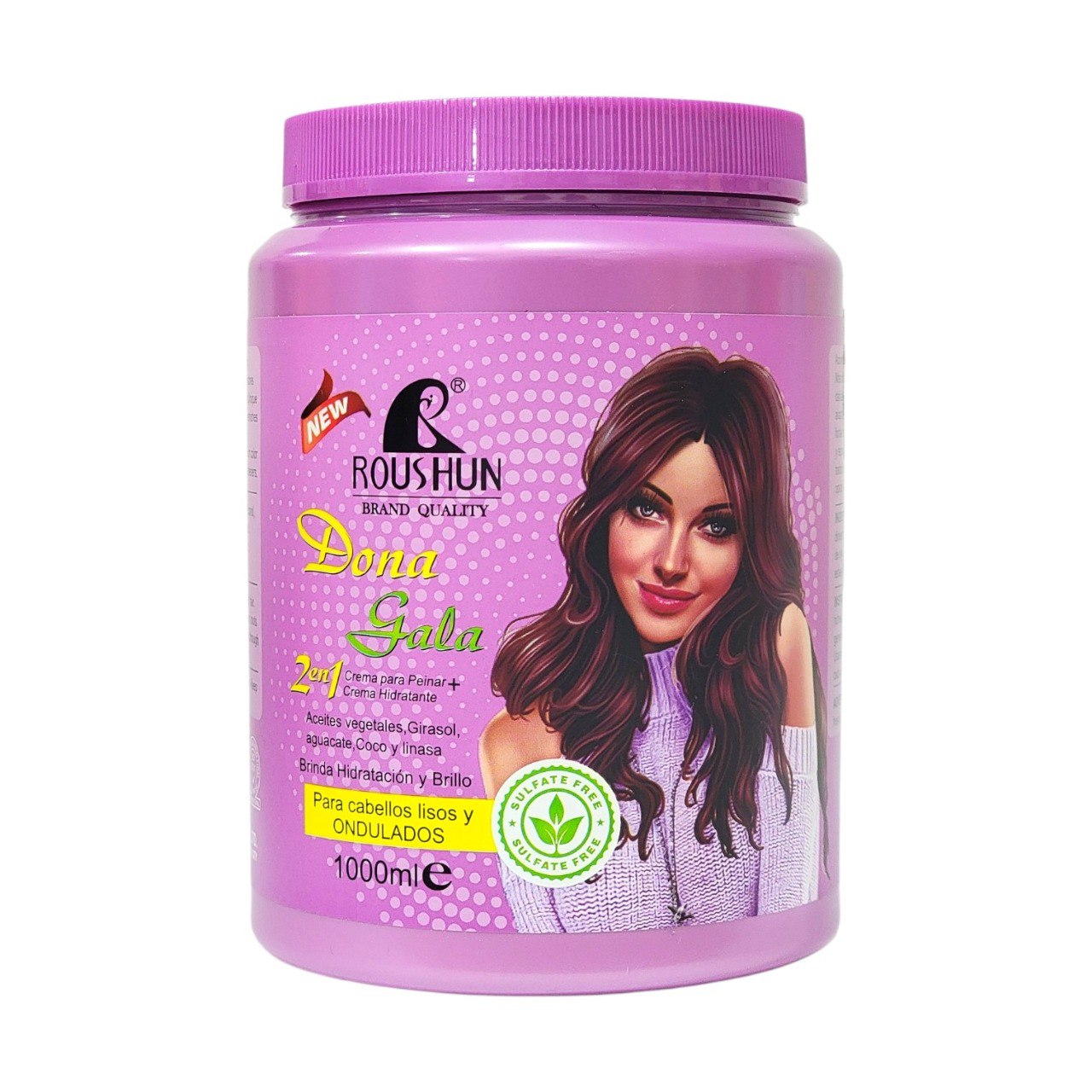 CREMA PARA PEINAR 2 EN 1 HIDRATANTE PARA CABELLOS LISOS Y ONDULADOS ROUSHON 1000ML