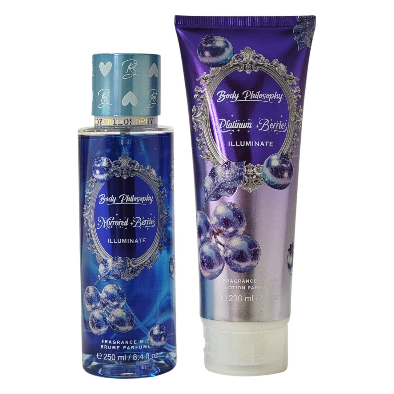 SET BODY PHILOSOPHY PLATINUM-MIRRORES BERRIES ILLUMINATE SPLASH Y CREMA CORPORAL (M) (AROMA SIMILAR A VICTORIAS SECRET PLATINUM BERRIES)