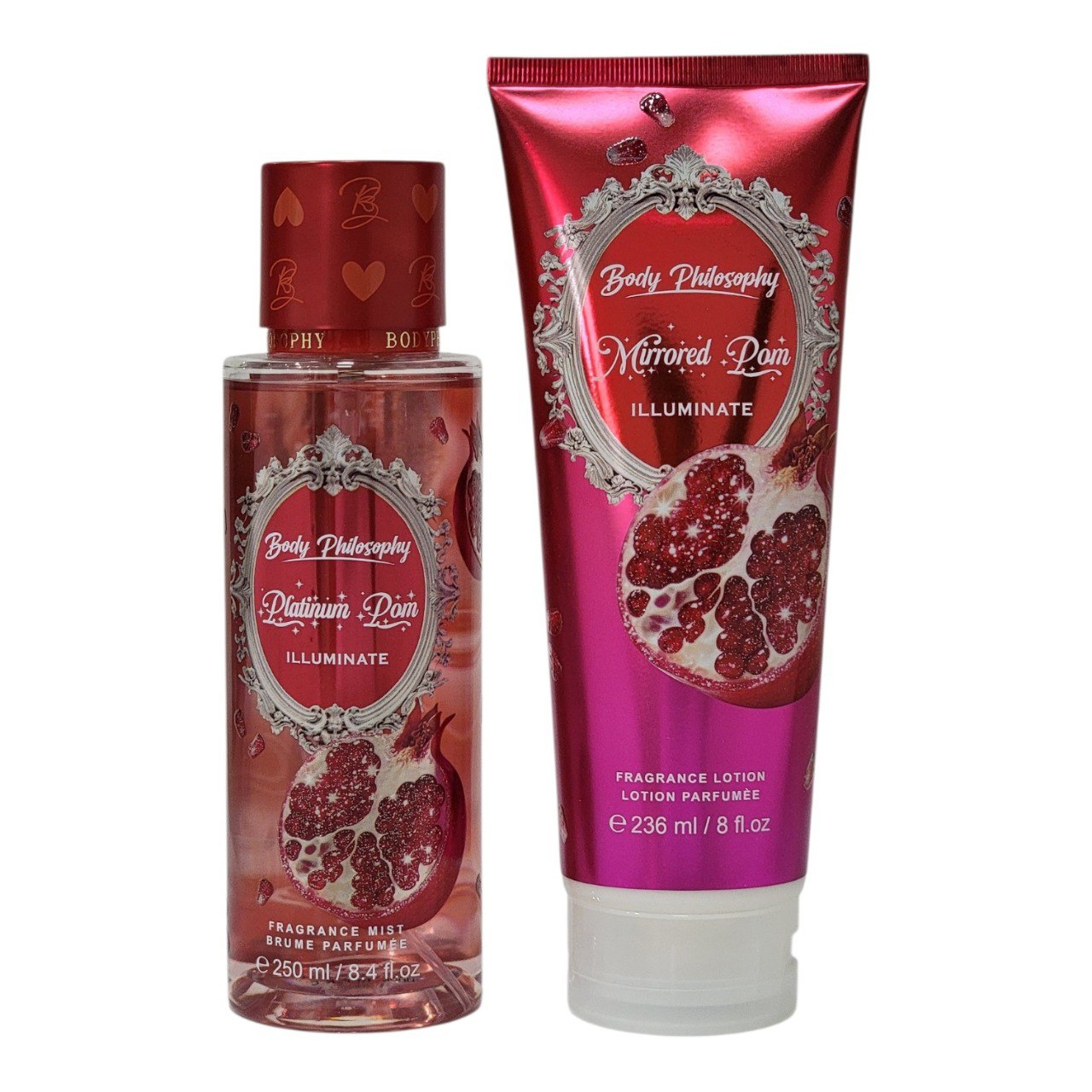 SET BODY PHILOSOPHY PLATINUM MIRRORED POM ILLUMINATE SPLASH Y CREMA CORPORAL (M) (AROMA SIMILAR A VICTORIAS SECRET MIRRORED POM)