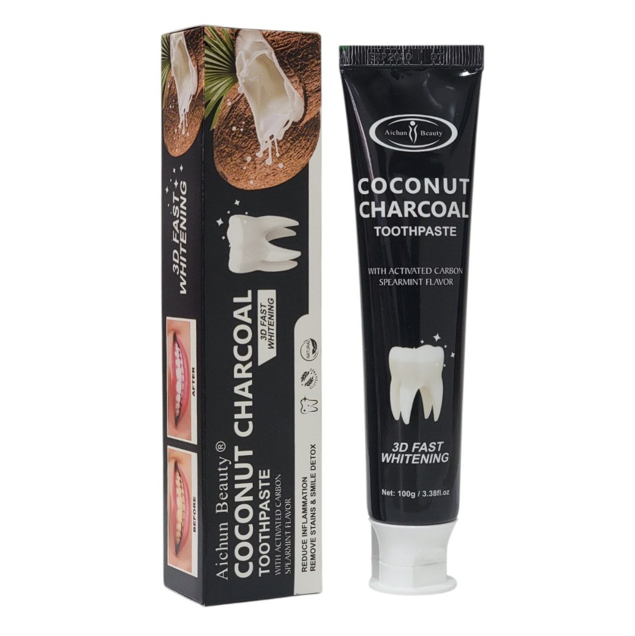 PASTA DENTAL BLANQUEADORA CON CARBON ACTIVAVADO DE COCO Y MENTA VERDE AICHUN BEAUTY 100G