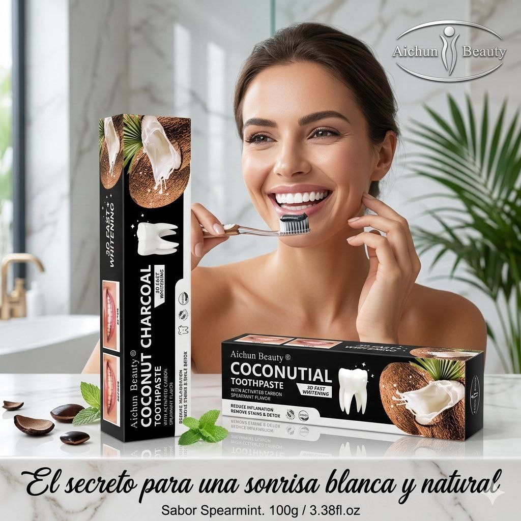 PASTA DENTAL BLANQUEADORA CON CARBON ACTIVAVADO DE COCO Y MENTA VERDE AICHUN BEAUTY 100G