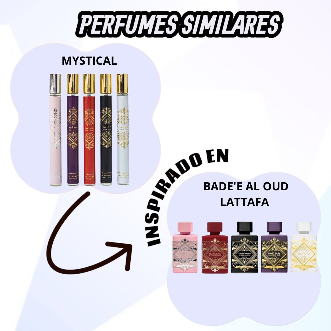 SET PERFUME EN TUBO PARA DAMA MYSTICAL EDP (M) 35ML X 5PCS (INSPIRADO EN LATTAFA BADE'E AL OUD)