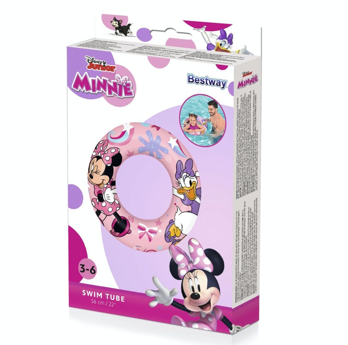 FLOTADOR INFLABLE TIPO SALVAVIDAS DE PLASTICO INFANTIL DE MINNIE Y DAISY DISNEY BESTWAY 56CM
