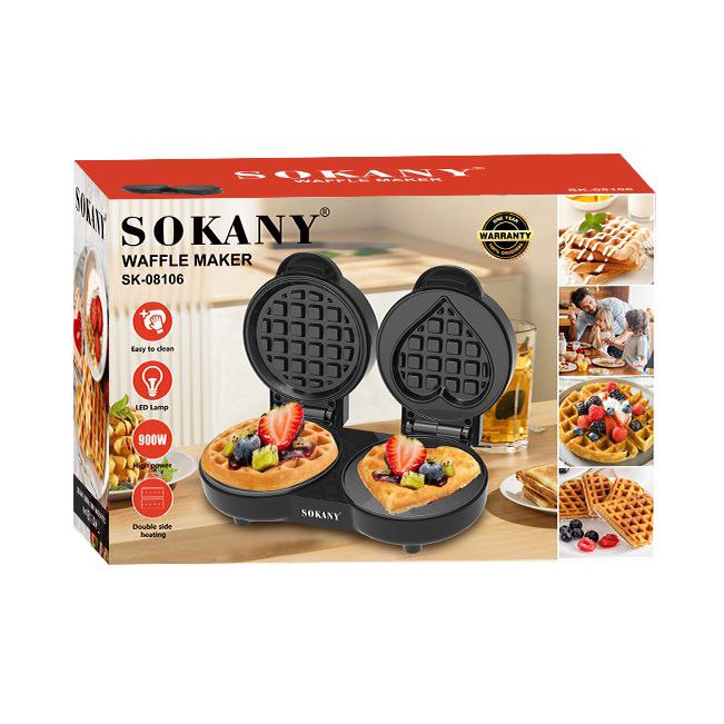 MAQUINA WAFFLERA EN FORMA CIRCULAR Y DE CORAZON SK-08106 SOKANY 26X27CM