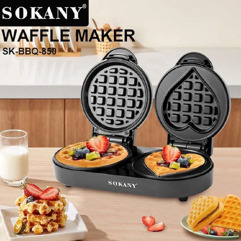 MAQUINA WAFFLERA EN FORMA CIRCULAR Y DE CORAZON SK-08106 SOKANY 26X27CM