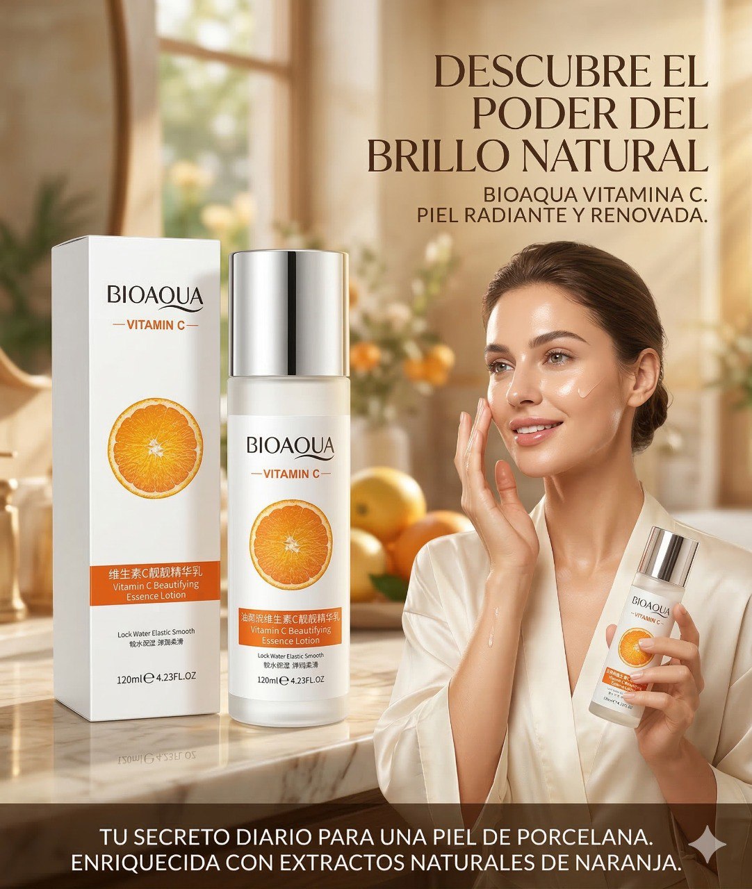 CREMA FACIAL HIDRATANTE E ILUMINADORA CON VITAMINA C BIOAQUA 120ML