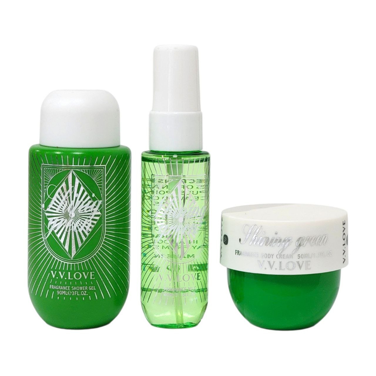 SET DE VIAJE VV LOVE SHINING GREEN CON SPLASH 3PCS (M) (AROMA SIMILAR A SOL DE JANEIRO DANCA MISTICA)