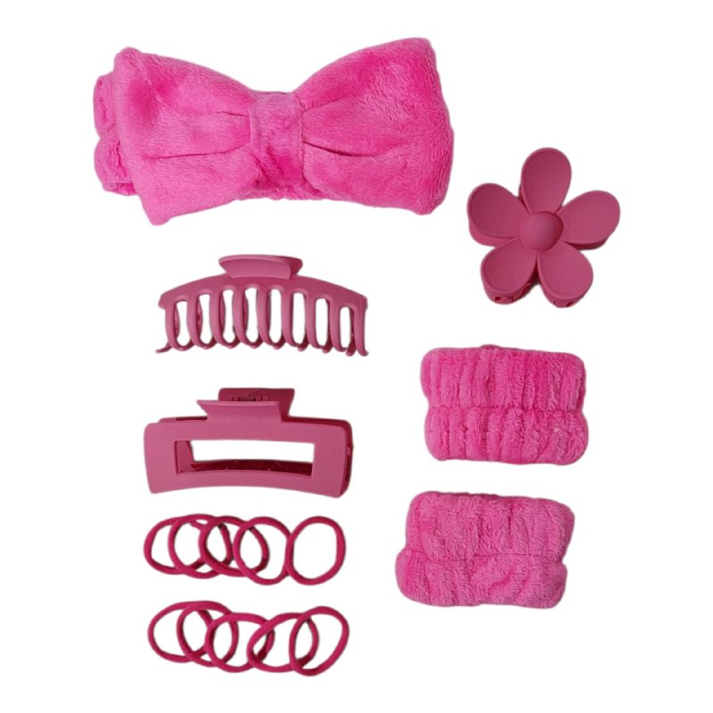 KIT DE CUIDADO FACIAL, GANCHOS, DIADEMA, COLAS Y MUÑEQUERAS, 6 COLORES