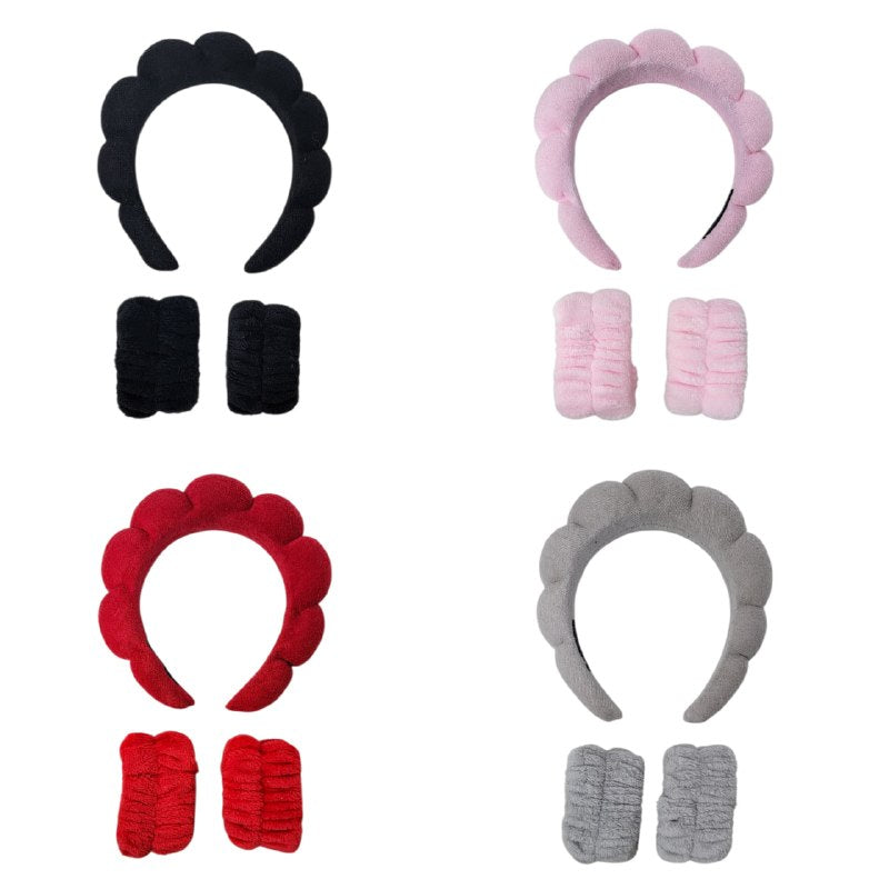 KIT DE CUIDADO FACIAL, DIADEMA Y MUÑEQUERA PARA SKIN CARE, 4 COLORES