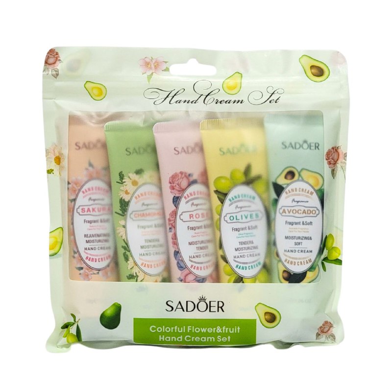 SET DE CREMA PARA MANOS HIDRATANTES BOTANICAS Y FRUTALES 5PCS SADOER 30GX5
