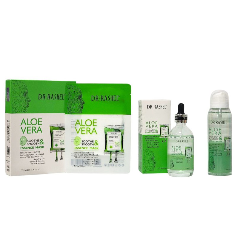 SET DE CUIDADO FACIAL DE 3 PIEZAS DE ALOE VERA, CALMA LA PIEL Y SUAVIZA, CIERRA LOS POROS, SPRAY DE ESENCIA HIDRATANTE 160ML, SUERO 100ML, MASCARILLA 88OZX5 DR RASHEL SKIN CARE