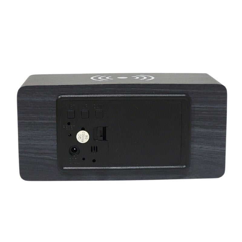 RELOJ DESPERTADOR DIGITAL TIPO MADERA CON FUNCION DE CARA INALAMBRICA Y TEMPERATURA USB, 4 ESTILOS