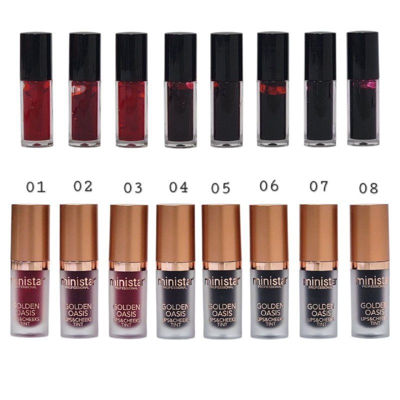 BRILLO LABIAL TINTA DUPE KIKO GOLDEN OASIS HIDRATANTE 8ML, QUE AÑADE VITALIDAD CON COLORES CEREZA, FRESA Y NARANJA BRILLANTES Y VIVOS MINISTAR PROFESSIONAL