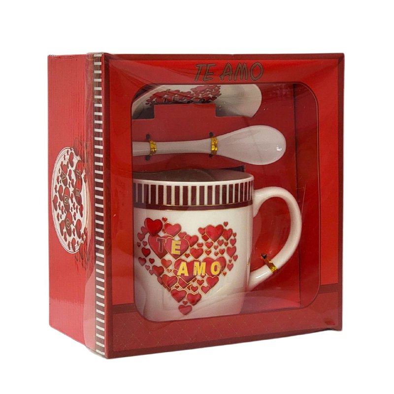 TAZA EN SET DE REGALO CON TEMATICA TE AMO 3PCS BENELI HOME
