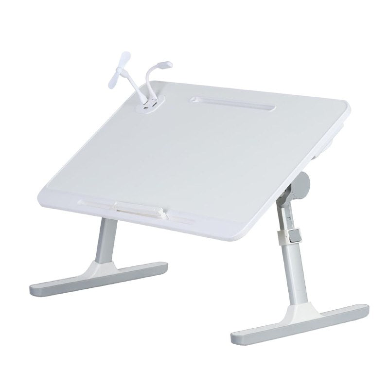 MESA PLEGABLE PARA LAPTOP AJUSTABLE PARTA CAMA, SOFA CON PUERTO USB COLOR BLANCO