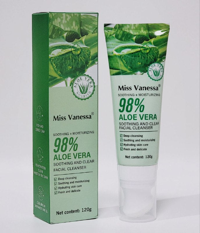 LIMPIADOR FACIAL DE ALOE VERA CALMANTE, CON ESENCIA DE ARROZ QUE HIDRATA Y SUAVIZA LA PIEL, REPONE LA HUMEDAD Y LOS NUTRIENTES MISS VANESSA 120G