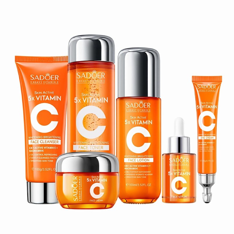 SET TRATAMIENTO FACIAL ILUMINADOR Y BLANQUEADOR CON VITAMINA C 5 EN 1 Y NIACINAMIDA HIDRATANTE SADOER 6UND