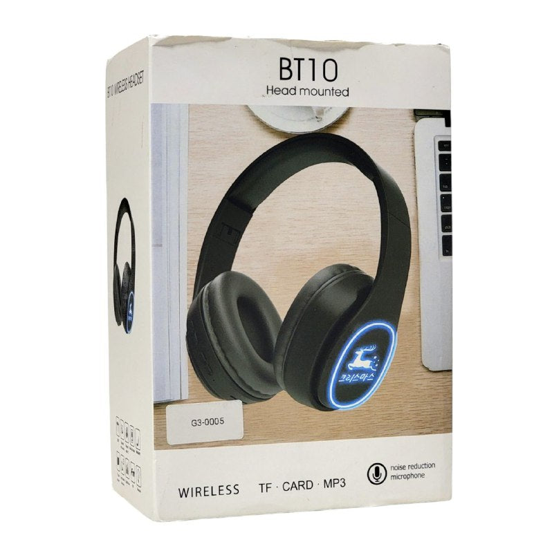 AUDIFONOS AURICULARES BLUETOOTH INALAMBRICOS CON MICROFONO Y LUZ BT10 HEAD MOUNTED