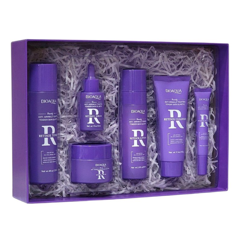 SET DE CUIDADO FACIAL DE RETINOL DE 6 PIEZAS, EFECTO ANTIARRUGAS, TENGA Y HIDRATA LA PIEL BIOAQUA RETINOL