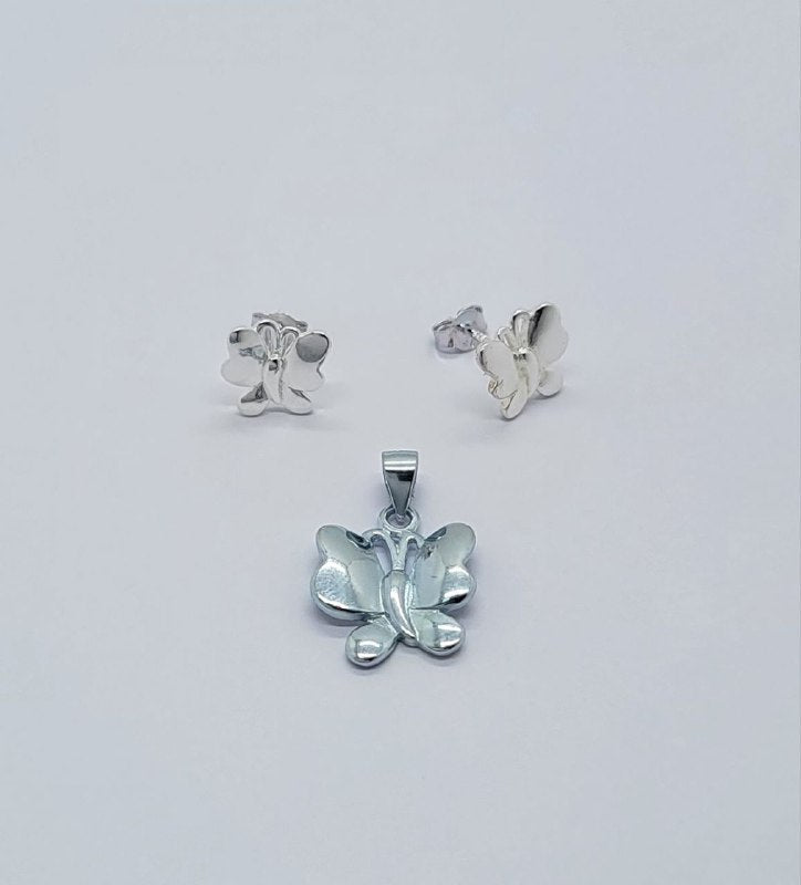 PSET2584 SET MARIPOSA CON ZIRCONIA BLANCO PLATA 9.25