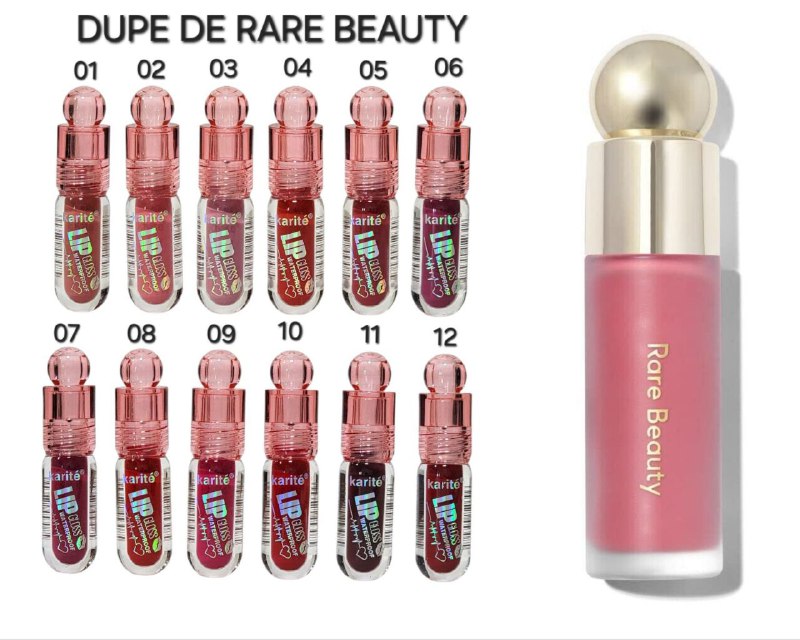BRILLO LABIALKARITE 3ML (DUPE DE RARE BEAUTY)   LIP GLOSS IMPERMEABLE, NO PEGAJOSO, ALTA PIGMENTACION, 12 TONOS