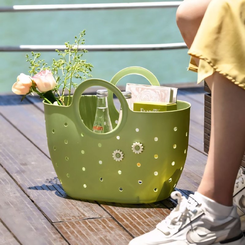 CANASTA ORGANIZADORA, CESTA PORTATIL, TIPO BOLSA DE PVC, PRACTICA, MODERNA Y RESISTENTE IDEAL PARA IR DE COMPRAS, PLAYA O DIA A DIA, 3 COLORES 40X23CM