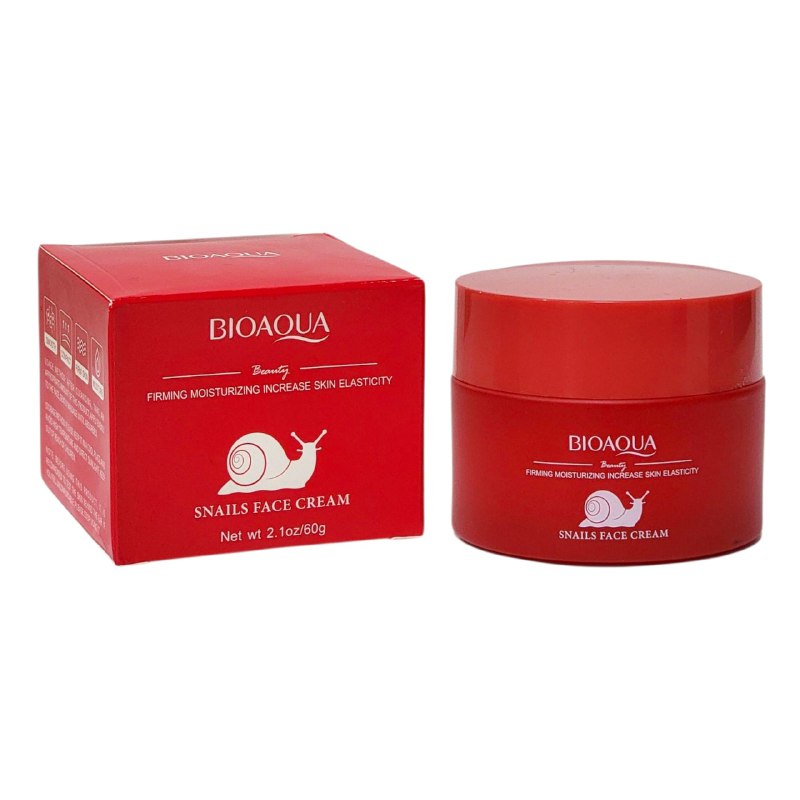 CREMA FACIAL DE CARACOL REAFIRMANTE E HIDRATANTE 60G, QUE AUMENTA LA ELASTICIDAD DE LA PIEL, HIDRATA PROFUNDAMENTE EL ROSTRO BIOAQUA