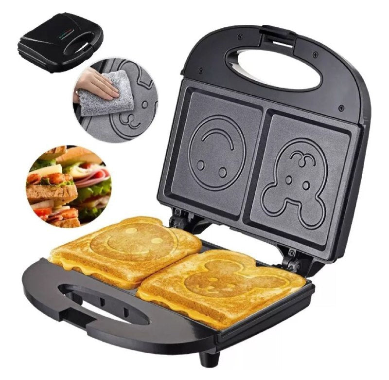 MAQUINA WAFFLERA SANDWICHERA DISEÑO CARITAS SK-128, 750W SOKANY