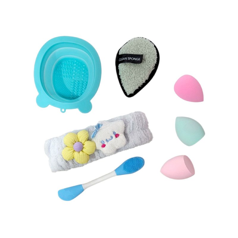 KIT DE CUIDADO FACIAL, ESPONJAS MAQUILLAJE, ESPONJA LAVADO FACIAL, VINCHA ELASTICA, MINI BOWL PLEGABLE PARA LAVAR BROCHAS KISS LOVELY