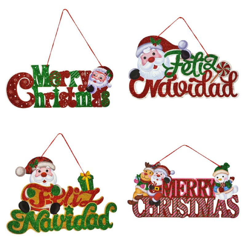 DECORACION ADORNO NAVIDEÑO CARTEL COLGANTE ALEGRE FESTIVO 36X40CM, 4 ESTILOS