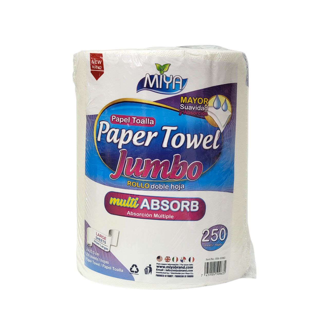 PAPEL TOALLA JUMBO 250 HOJAS MIYA 24X22CM